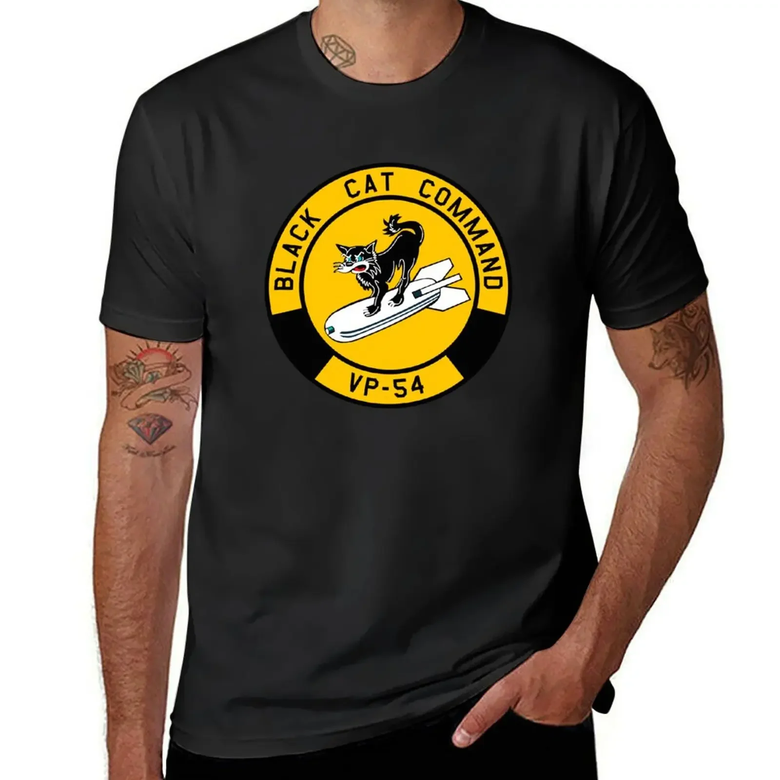 USN VP-54 Patrol Bombing Squadron Black Cat Command - Clean Style T-Shirt blacks shirts graphic tee Men's cotton t-shirt