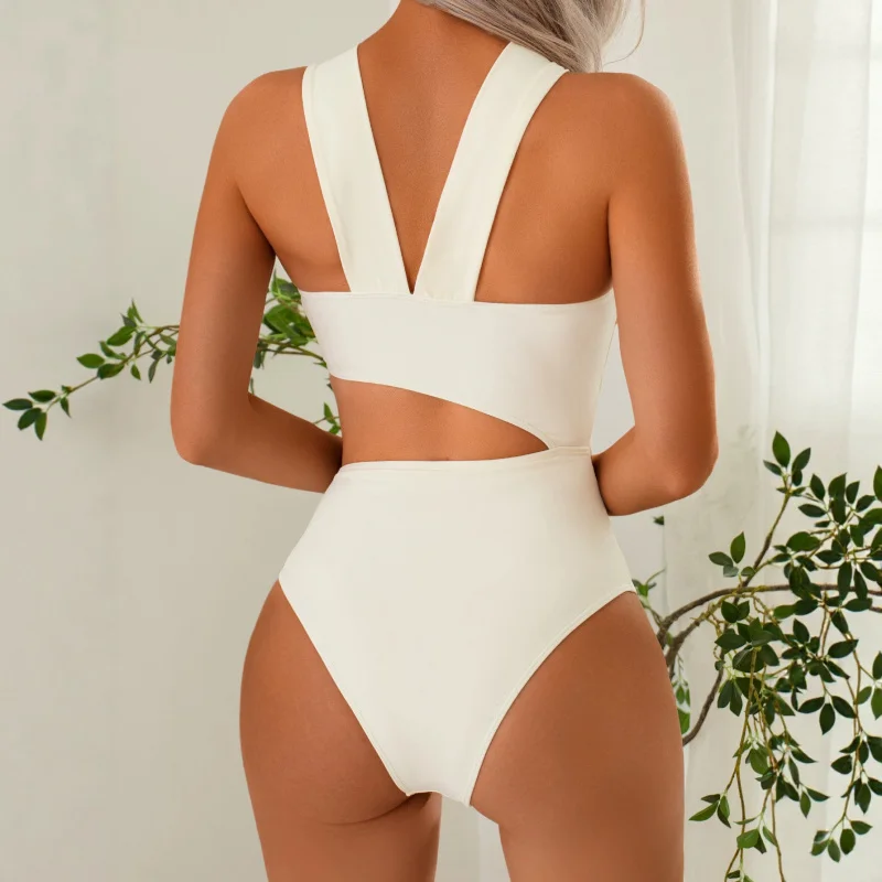 2026New style solid color sexy hollow-out swimsuit, high-end and durable one-piece swimsuit for women