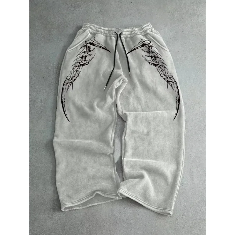 

Повседневные брюки, модные спортивные брюки прямого кроя, мужские свободные спортивные брюки на шнурке с принтом в виде черепов.