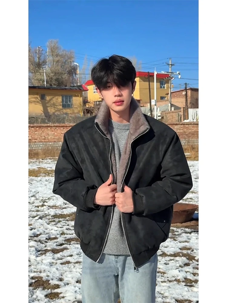 

Мужская зимняя теплая хлопковая куртка в американском стиле с воротником из искусственной кожи, винтажная, с эффектом потертости, с изображением горного орла