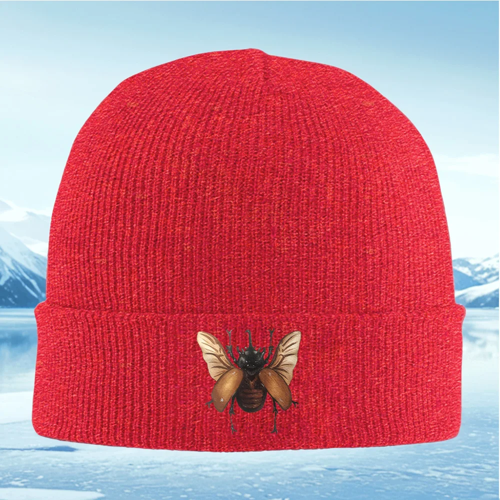 أجنحة خنفساء مفصلة الحشرات المائية الفن الرجال النساء للجنسين محبوك قبعة قبعة صوفية قبعة الشتاء الحرارية الدافئة عيد الميلاد Outdo