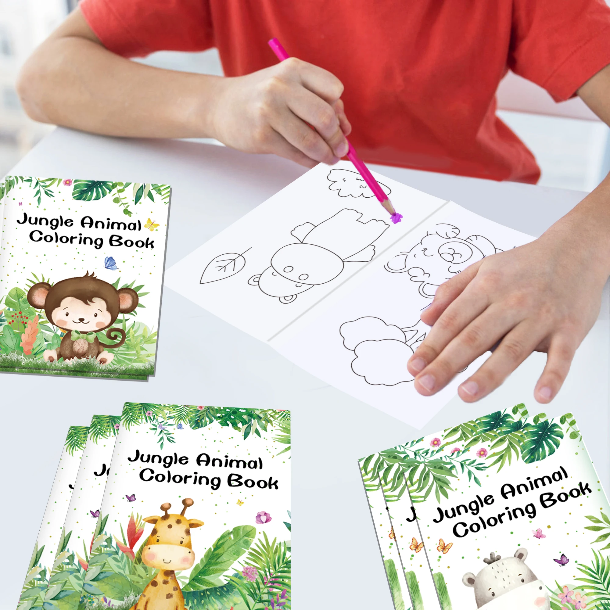 16pcs Cartoon Jungle Safari Animals Graffiti Painting Book Kids Coloring Picture Books Birthday Party Gifts Drawing Notebook