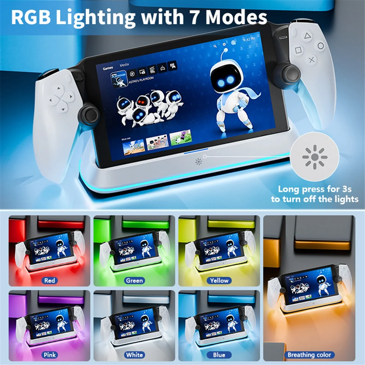 قاعدة شحن Y34A للبوابة 7 أوضاع إضاءة RGB وحامل شحن وحدة التحكم في الألعاب مع أمان ثلاثي الحماية، B