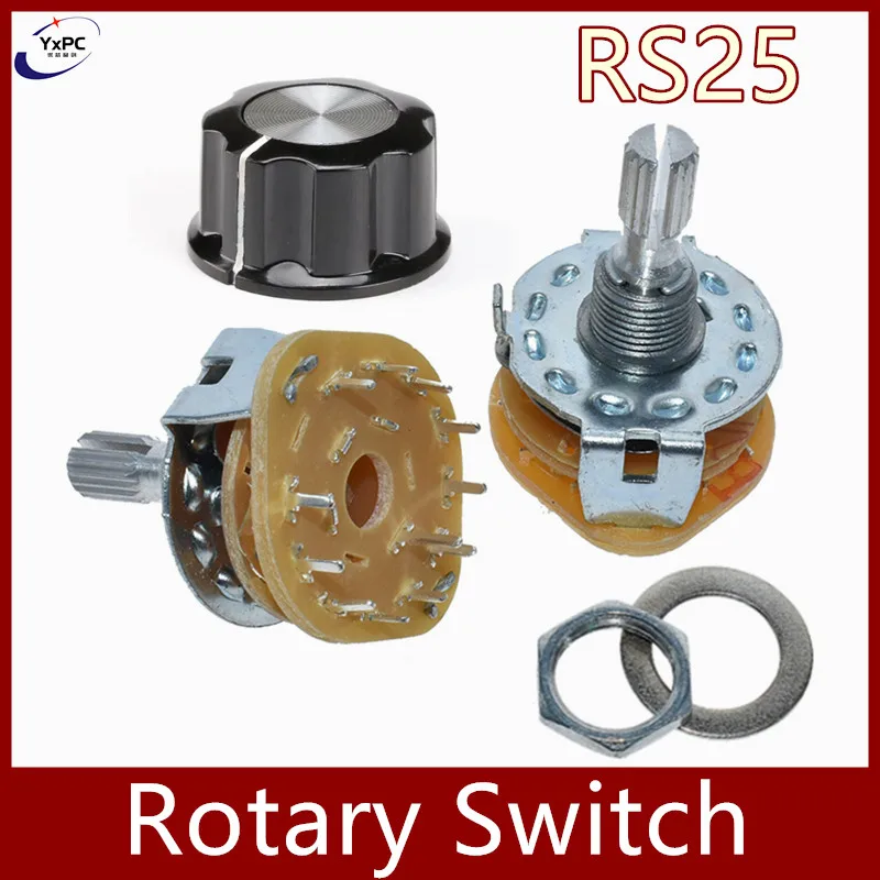 1pcs RS25 Band switch 1P11T 2P4T 2P5T 2P6T 3P3T 3P4T 4P3T Mount Rotary Switch Selector Band Pole Position Knob Switchs MF-A03