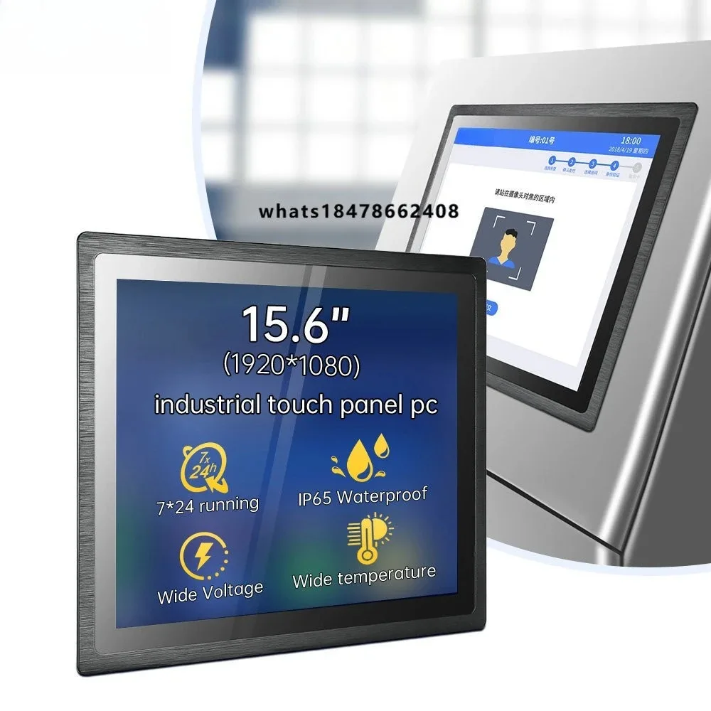 IP65 15.6 Inch Core I5 10th Gen 8G+128 HMI Pcap Touch Screen Embedded Industrial Panel PC with RS232/RS485 24/7 Operation