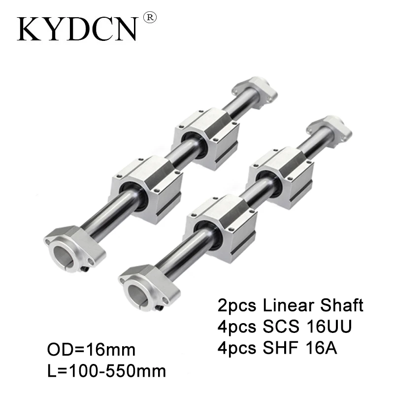 Optical Axis 2PCS Linear Shaft OD16mm 100-550mm+4Pcs SCS16UU Linear Bearing Blocks+4Pcs SHF16A Bearing Support For CNC Router ﻿