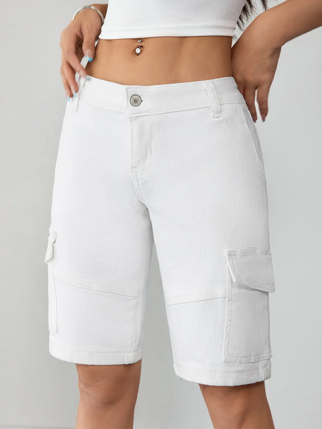 Casual denim cargobroek voor dames Mode witte spijkerbroek Stijlvolle denimkleding voor dames