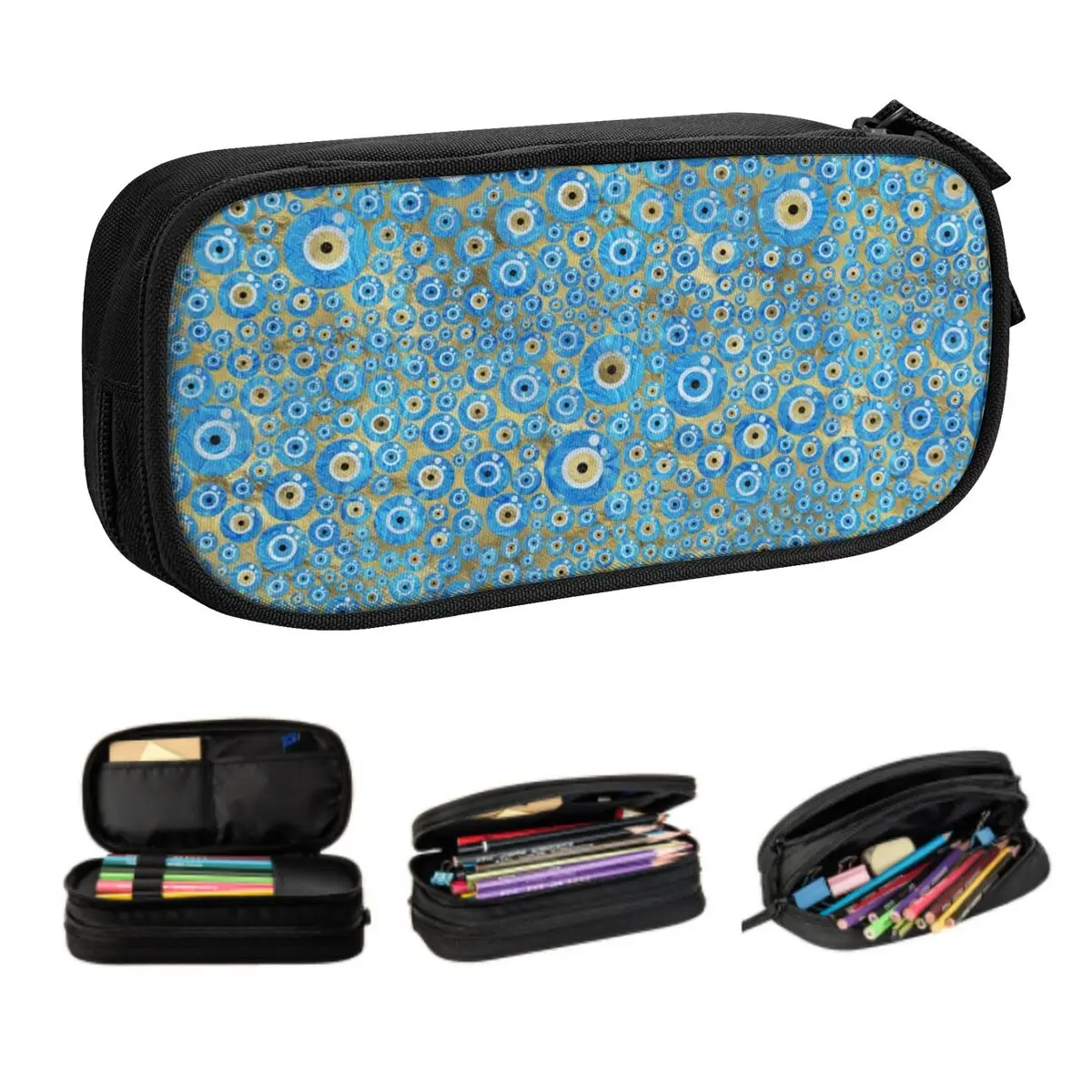 

Custom Greek Blue Glass Evil Eye Pencil Cases for Girl Boy Large Capacity Nazar Amulet Boho Pen Box Bag School Supplies