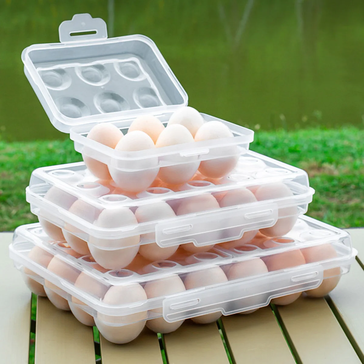 1PC Portable 6/15/24 Grid Egg Storage Box With Lid for Outdoor Picnic, Camping Egg Protector Kitchen Refrigerator Egg Tray Tools