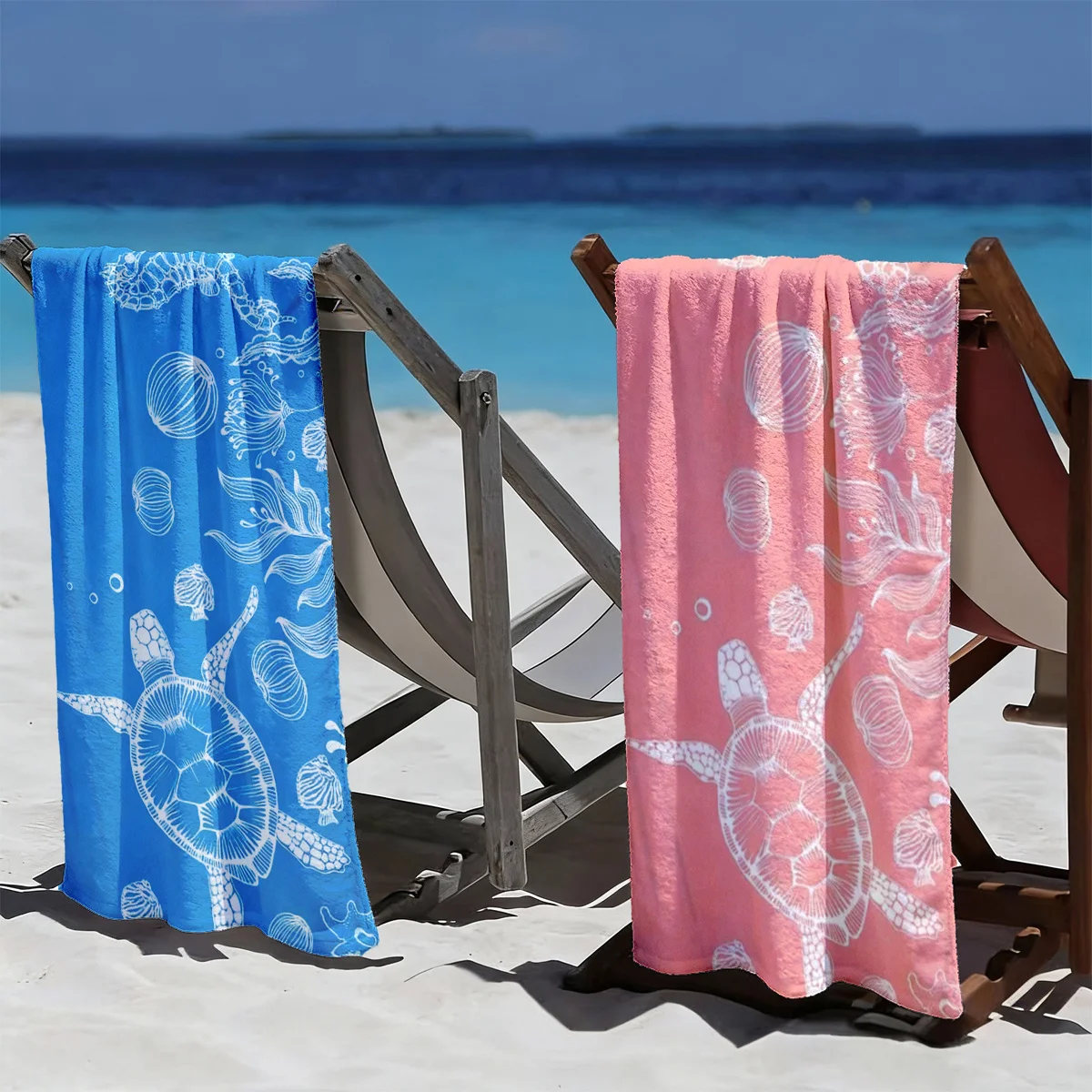2-piece set Sea Turtle Beach Towels ,Very suitable for swimming, camping and bathing, a must-have for beach vacations.