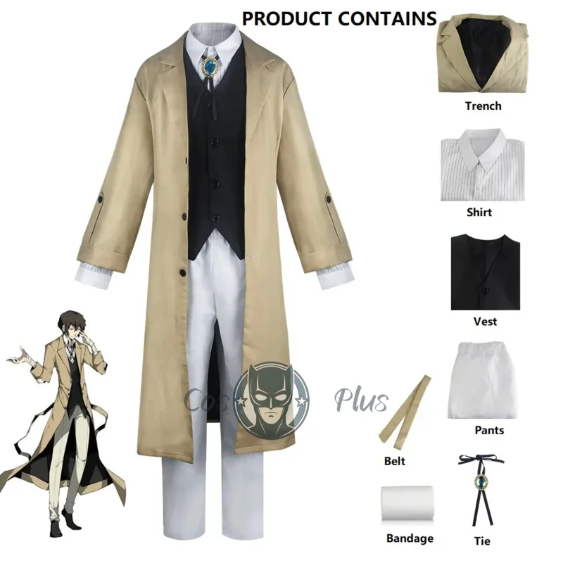 

Аниме Бунго Бродячие Собаки Косплей Дазай Осаму Костюм Хэллоуин Вечеринка Ролевая Игра Одежда Наряды