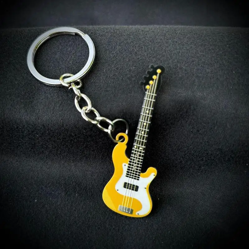 Bass Guitar Keychain Instrument Keychain Music Key Chains Stainless Steel Guitar Ornament Guitar Key Pendant For Guitar Players