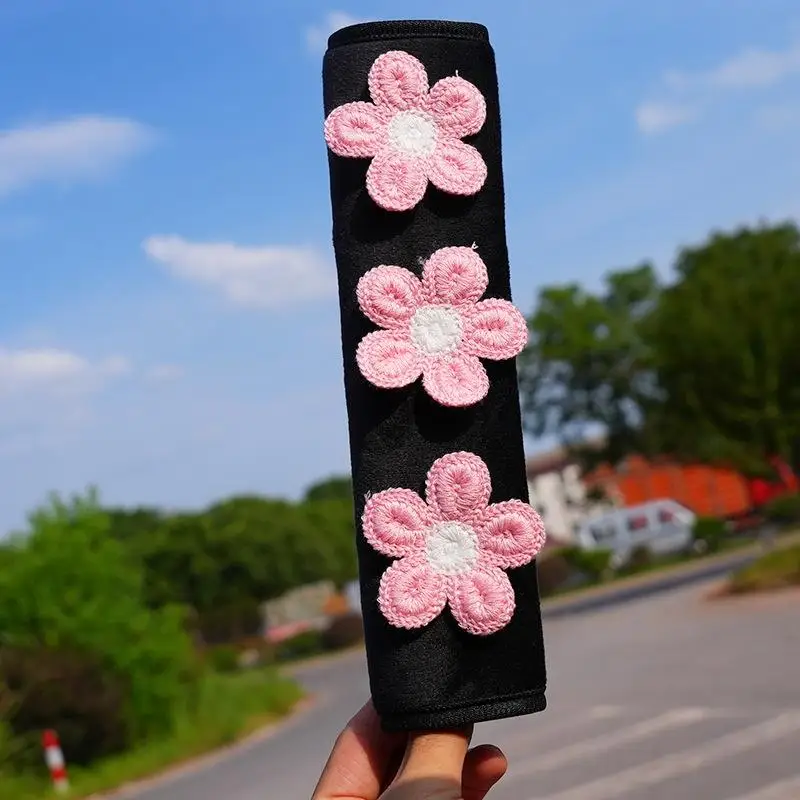 1pc Cute Embroidered Flowers Car Seatbelt Cover Seat Belt Harness Cushion Auto Shoulder Strap Protector Pad For Children Women