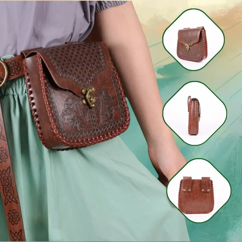 

1pc Medieval Retro Waist Bag Viking Style Hanging Belt Coin Purse Knight Fanny Pack Portable Men Women Money Pouch Costume Props