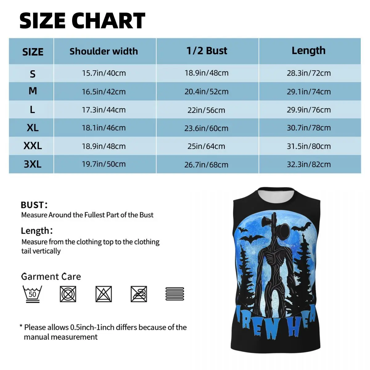 Cartoon Horror Creepypasta Siren Head Men Printed Sleeveless T-shirt Casual Hip Hop Street Style Beach Holiday Tank Tops