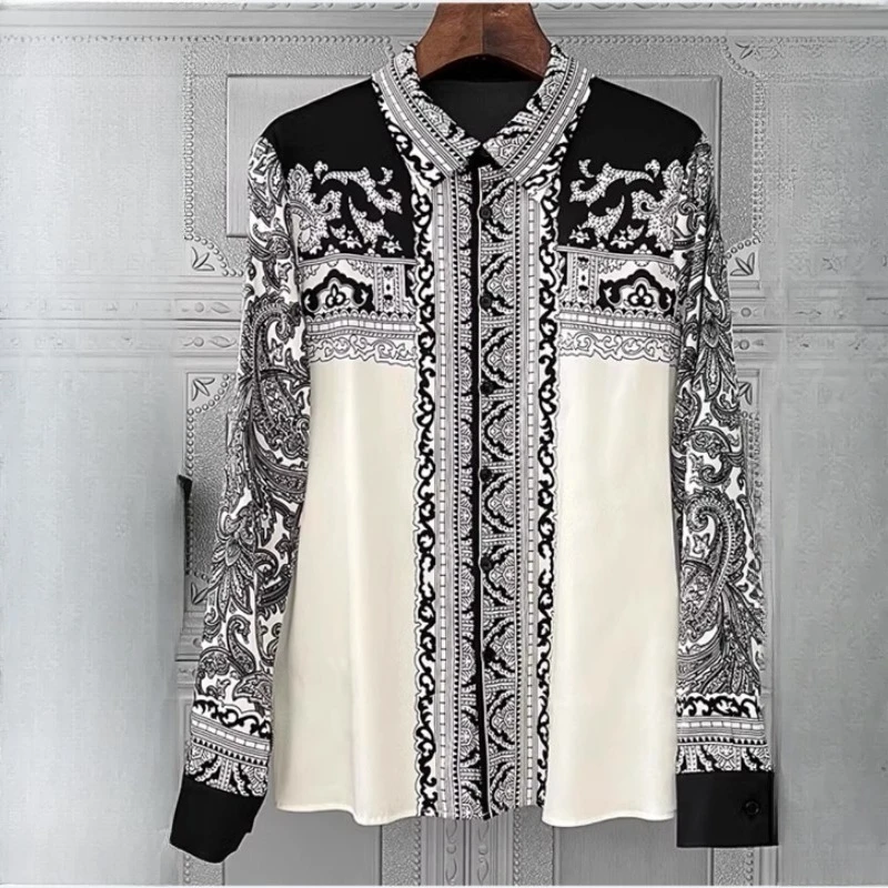 

Винтажные женские блузки, повседневные рубашки с принтом, модная свободная летняя корейская одежда, атласные женские топы с длинными рукавами