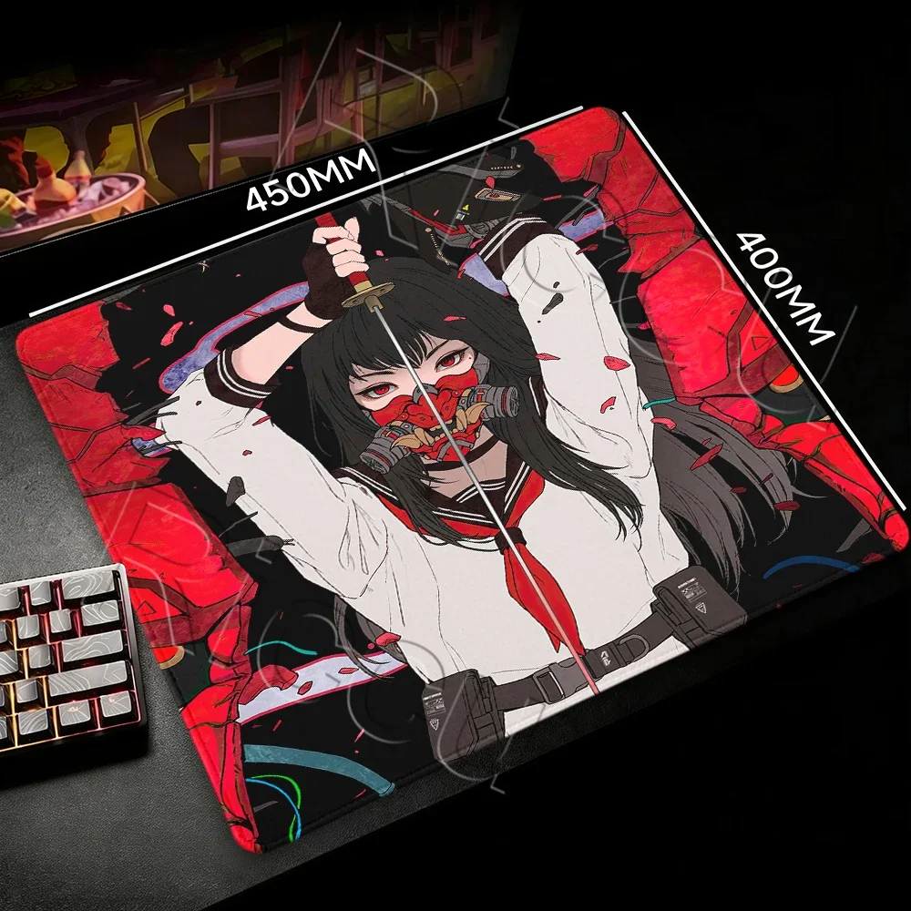 Japanese Oni Mask Samurai Girl Small Size Gaming Mouse Pad Anime Desk Mat Lock Edge Professional Keyboard Mousepad for PC Gamers