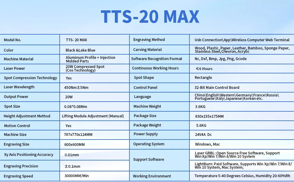 TwoTrees 600x600mm 130W TTS-20 Max Laser Engraving Machine Metal Laser Engraver Wood Leather MDF Acrylic Cutting Machine