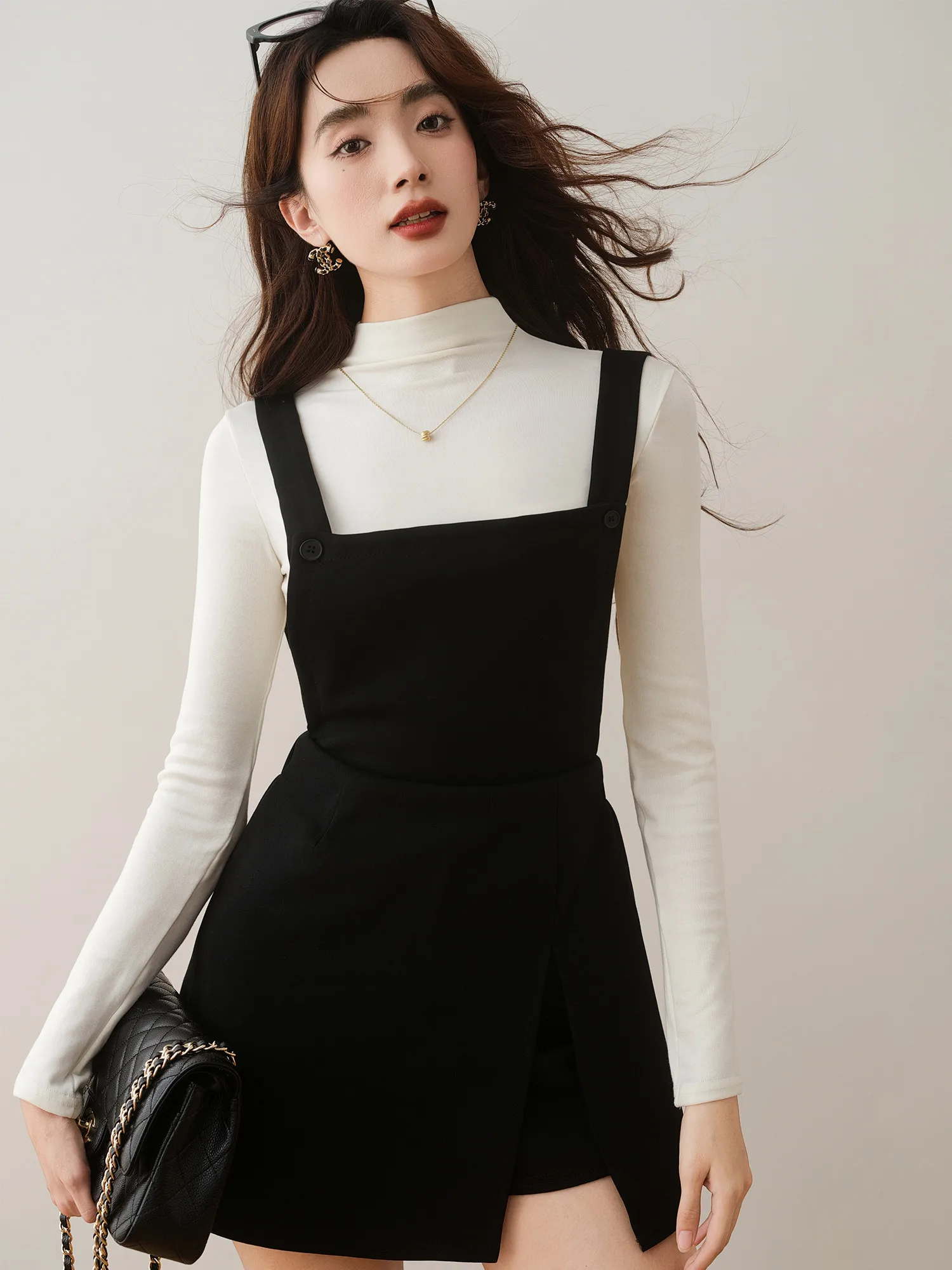 

Ronron Ele Anti-Aging Slim Fit Two-Piece Set Long Sve round Ne Base irt And ter Dr Autumn Winter New Arrival