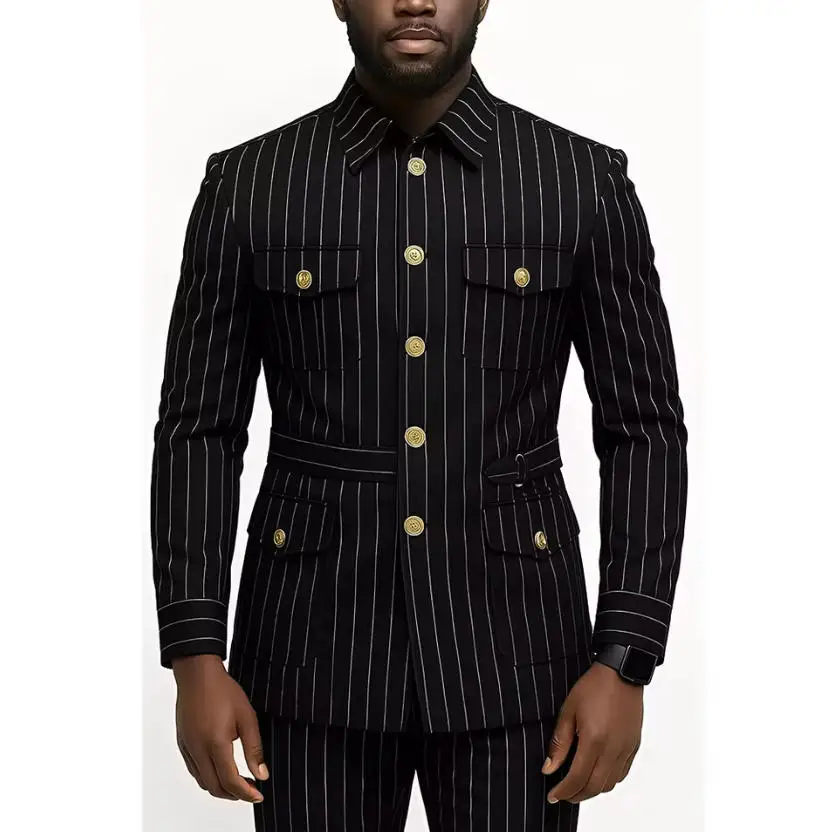 Men's Striped Suit 2-Piece Single-Breasted Multi-Pocket Design Including Suit & Trousers Business & Casual Occasions