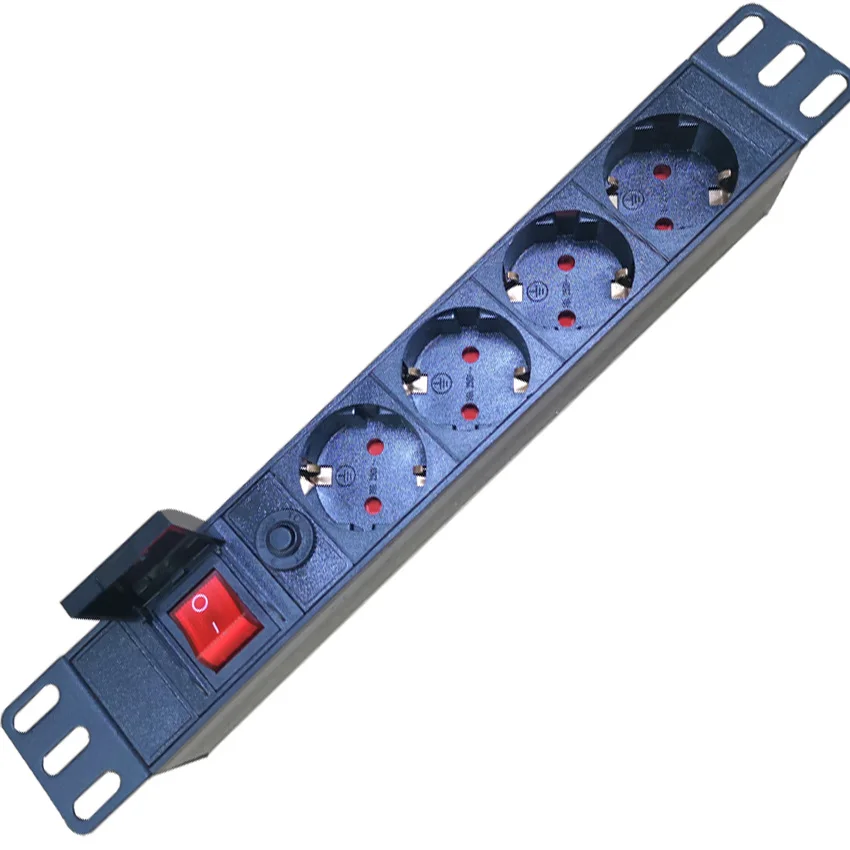 

Factory Supply OEM EU 16A 250V 1U 4 Ports Germany Standard Outlets Sockets Server Mount PDU