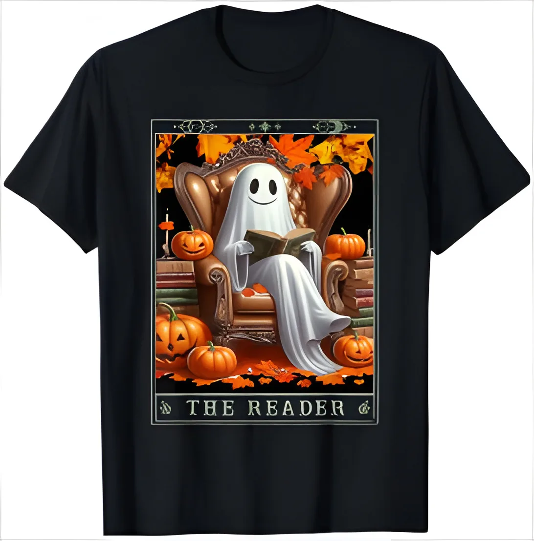 

The Reader Bookish Cute Spooky Ghost Reading Book Tarot Card T-Shirt