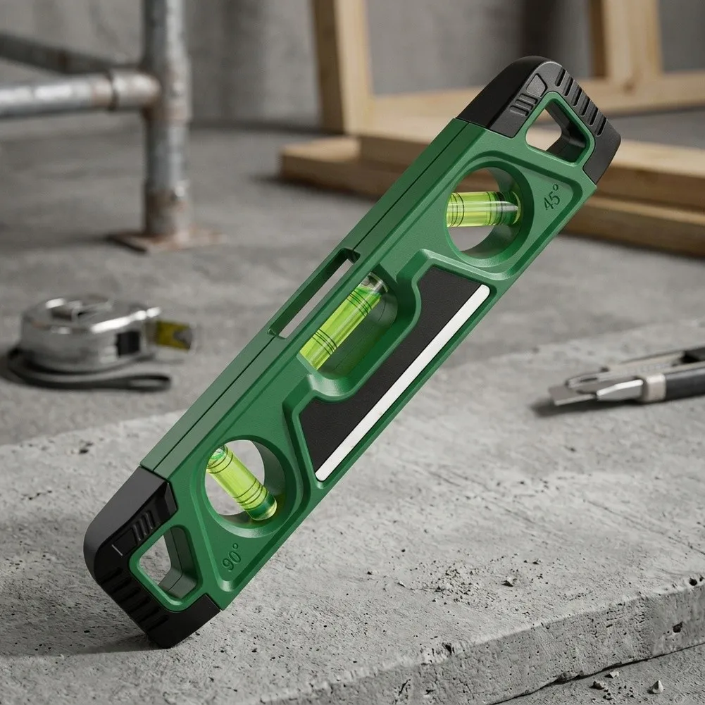 3-Bubble Level Tool Supporting Horizontal Vertical and 45-Degree Measurements for General Purpose Construction Applications