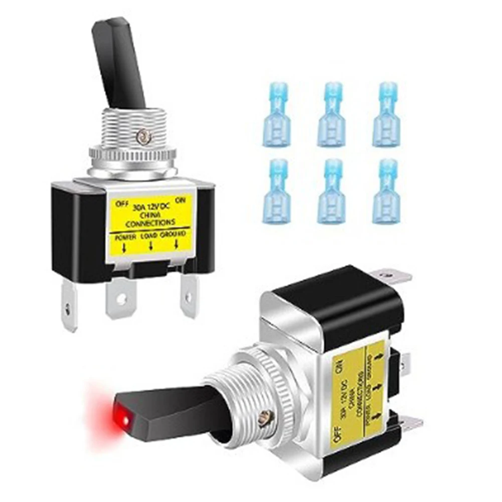 12V 30A SPST On Off Switch 2 Position 3 Pin With Red LED For 12V DC Truck RV Boat And Off Road Applications