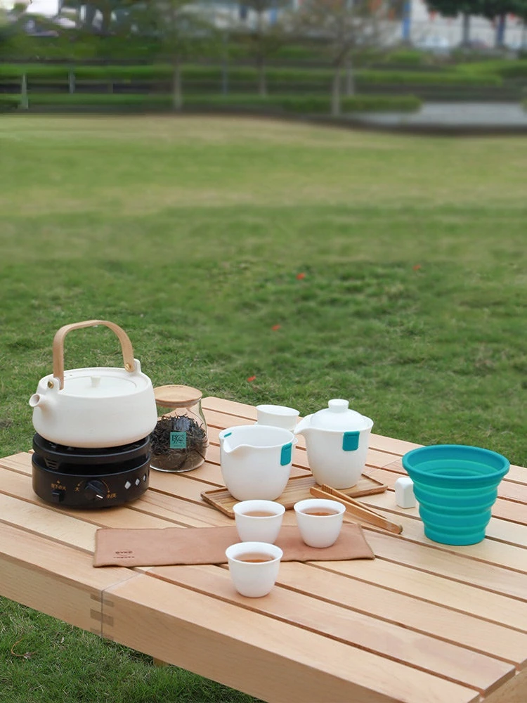 Outdoor Kung Fu tea set is a portable travel tea-making and boiling ceramic aluminum pot tea-drinking set.