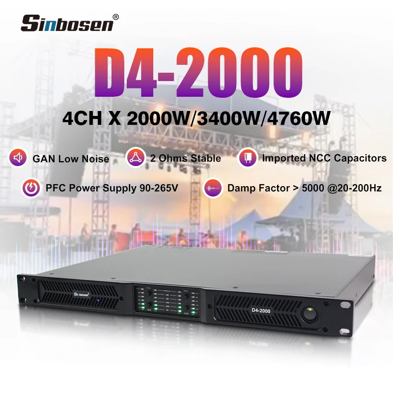 D4-2000 2 ohms 4 Channel 4760W Class D Digital Audio Power Amplifier