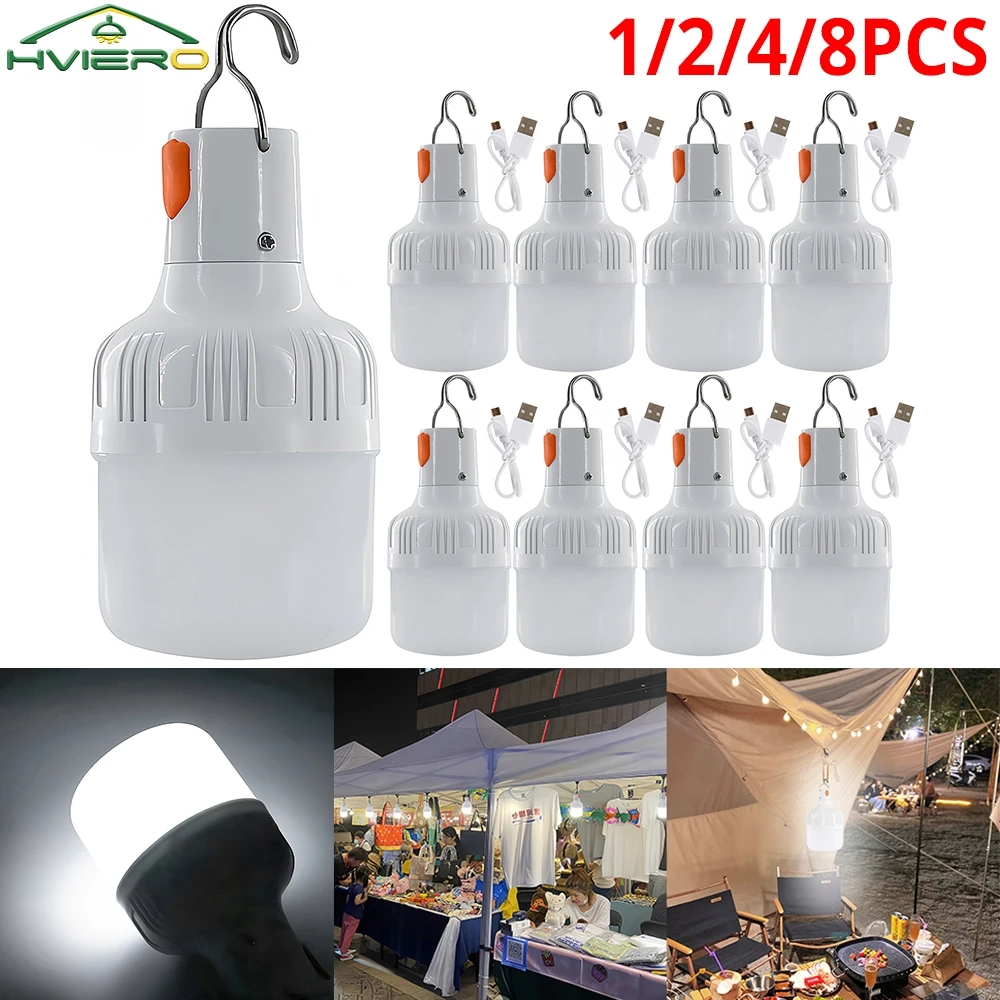 

1/2/4/8PCS Outdoor Garden Picnic Work Hanging Tent Lamp Portable Camping Emergency Lighting USB Rechargeable Led Bulb Flashlight
