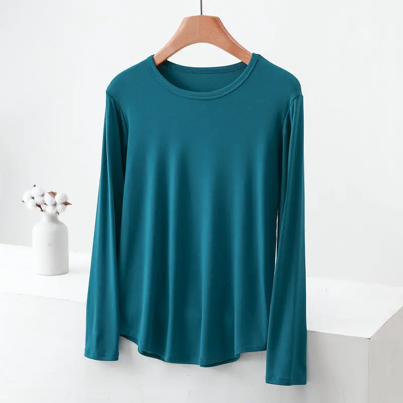 Large size Rib Tshirt O-Neck Long sleeves Solid color spring Autumn T-shirt Loose casual Tee tops Base Bottoming Tees