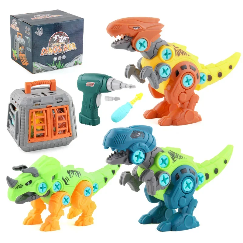 Montagem de tiranossauro rex diy montado dinossauro bloco de construção brinquedos blocos de construção com mini broca elétrica presente para crianças