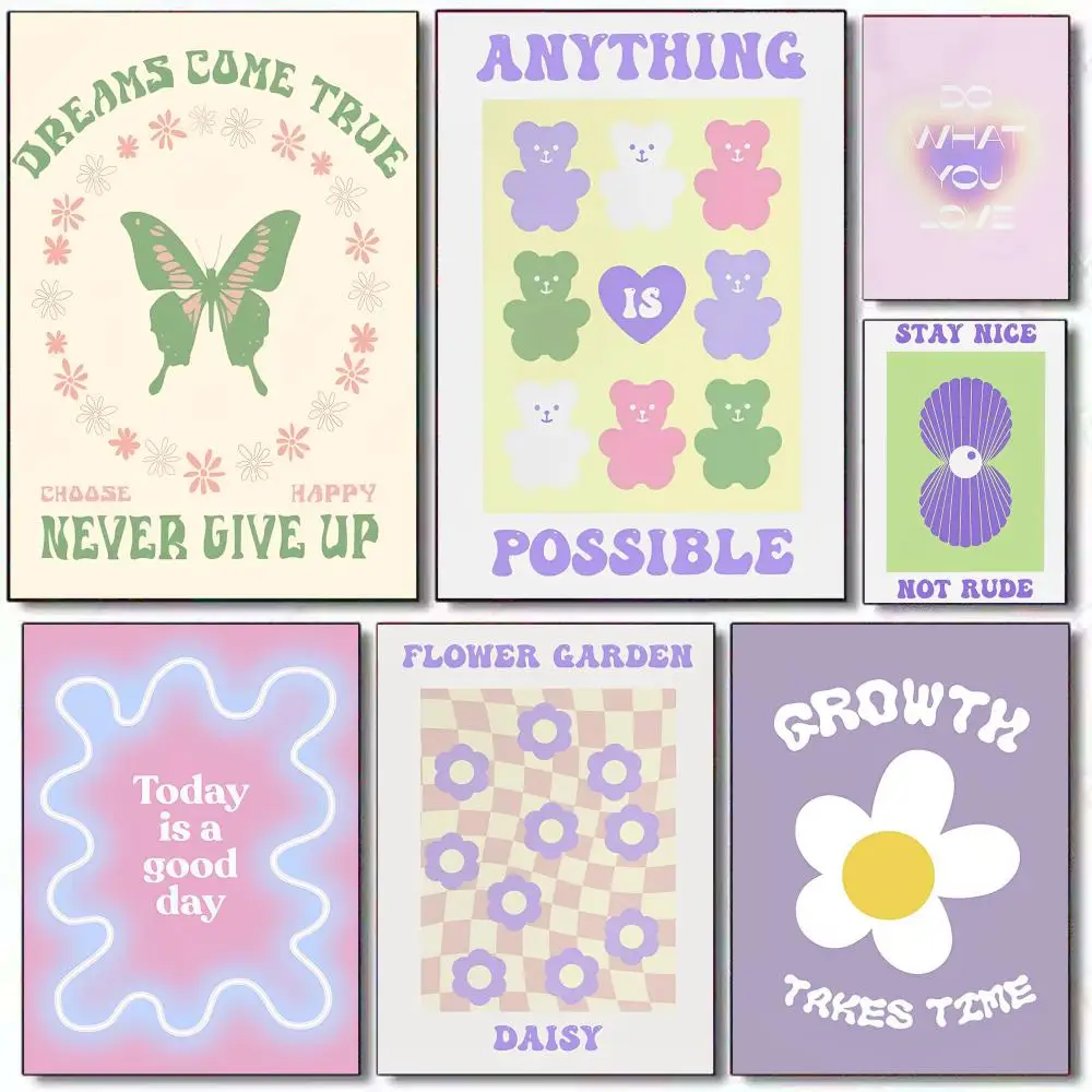 

Floral Heart Mushroom Butterfly Painting Calligraphy Frameless Canvas Poster Wall Art Perfect for Kitchen Bathroom Home Decor