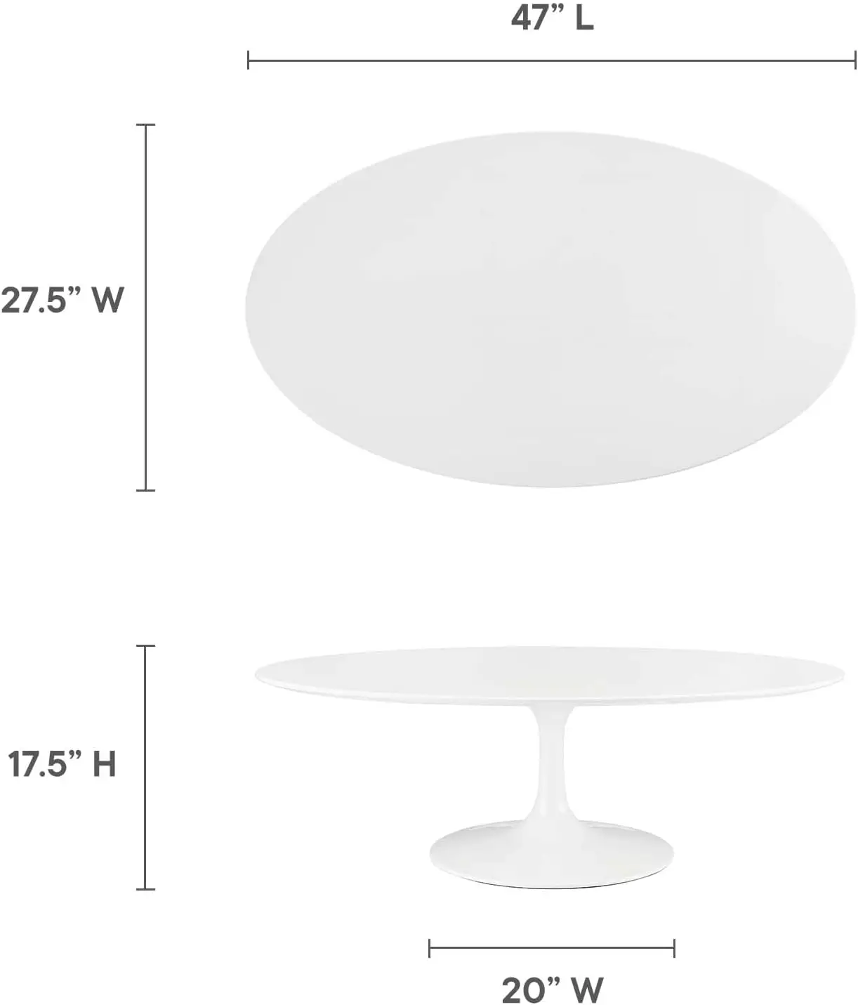 Lippa Mid- Modern 48"" Oval Coffee Table In White