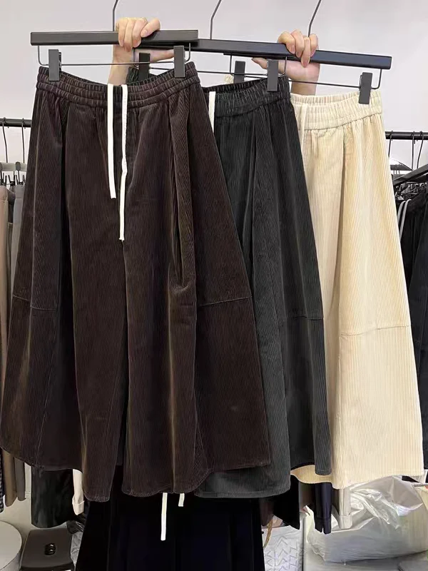 Pantaloni coreani a lanterna in velluto a coste vestibilità ampia elastica a vita alta Sle Pantaloni versatili a gamba larga da donna Pantaloni a palloncino