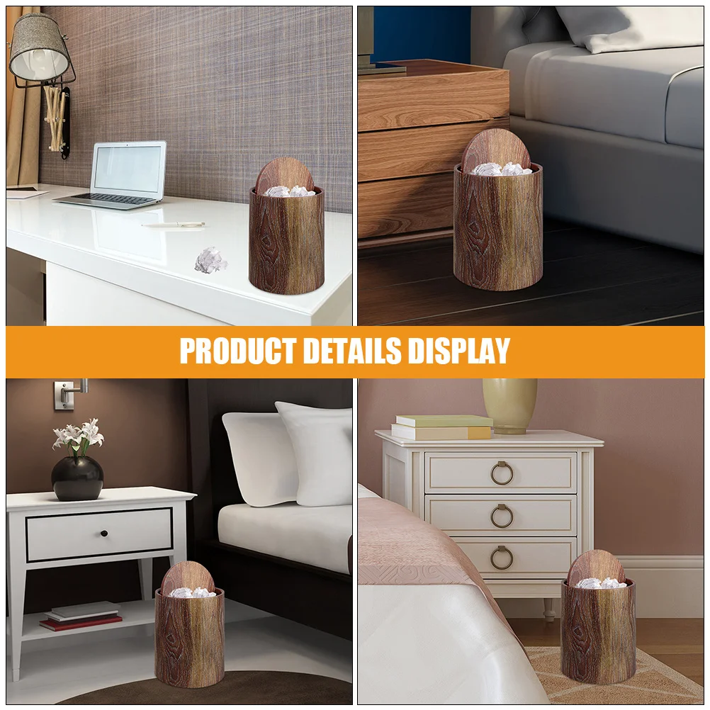 

Imitation Wood Grain Trash Can Swing Lid Wastebasket Home Office Easy Clean Vintage Style Decor Living Room Bedroom