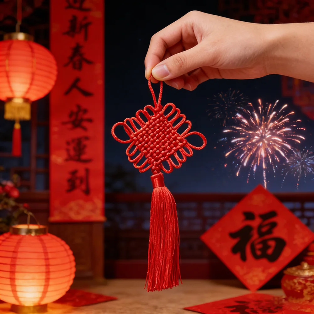 

Праздничные украшения, подвесной декор с китайским узлом — красный набор из 5 предметов на Новый год для дома, праздничный дисплей