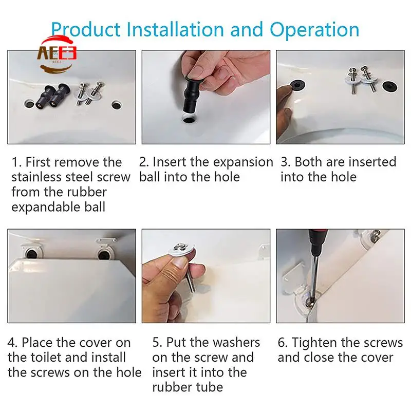 AEE3-Toilet Seat Screws,Universal Expanding Rubber Screw Top Fixing Hinges Fitting WC Blind Hole Plastic Washers Nut