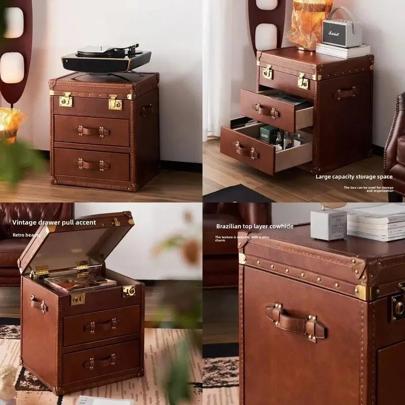 Retro Solid Wood Side Table with Drawer Antique Corner Cabinet High End Cigar Bar Table American Style Bedside Nightstand