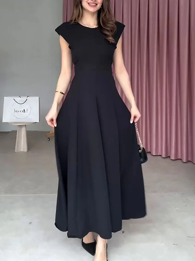 ربيع جديد جولة الرقبة بلا أكمام الدانتيل يصل فستان كاجوال مزاجه النمط الأساسي الكلاسيكي بلون تنورة ألف خط #2