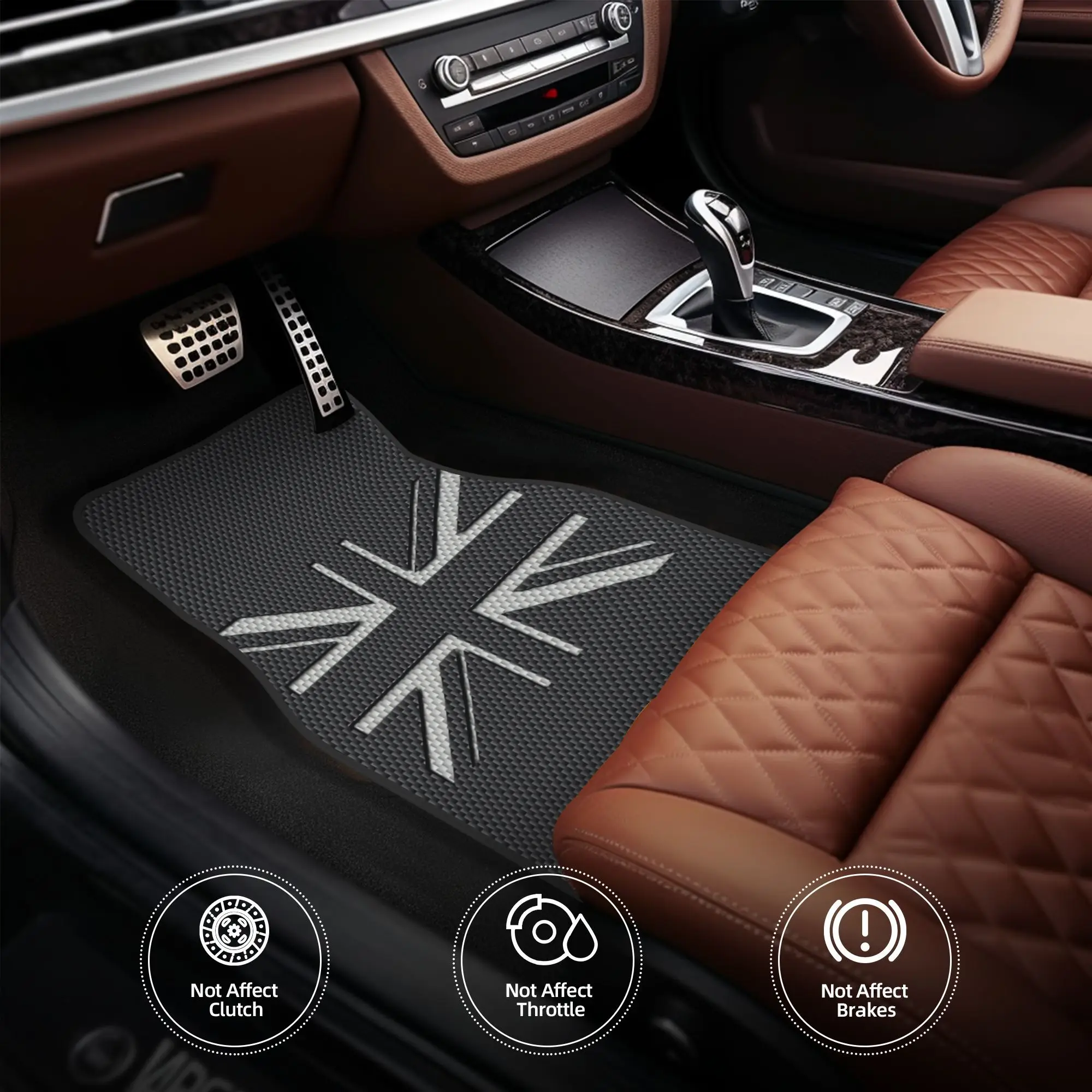 4pcs UK Flag Union Jack Car Floor Mats - British Union Jack Design, Non-Slip Grip, Easy-to-Clean Surface - Full Front & Rear Sea