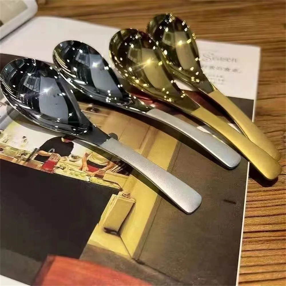 High-value Stainless Steel Spoon Red Soup Spoon Creative Pot Spoon Soup Bun Home Kitchen Essential Cute Iron Round Head Spoon