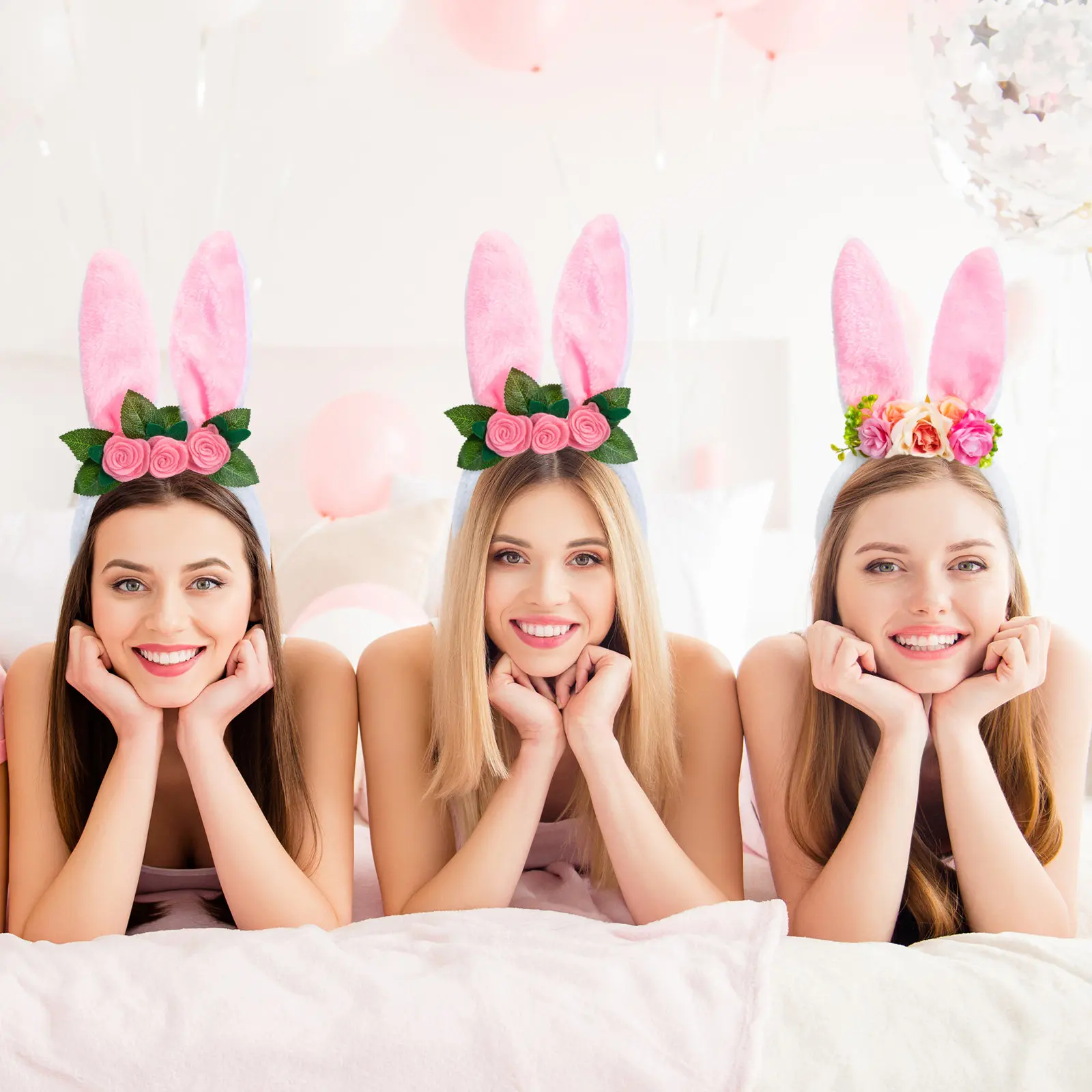 

Rabbit Ears Hairband Flower Design Bright Color Headband for Easter Party Lovely Party Hair Accessories Bunny