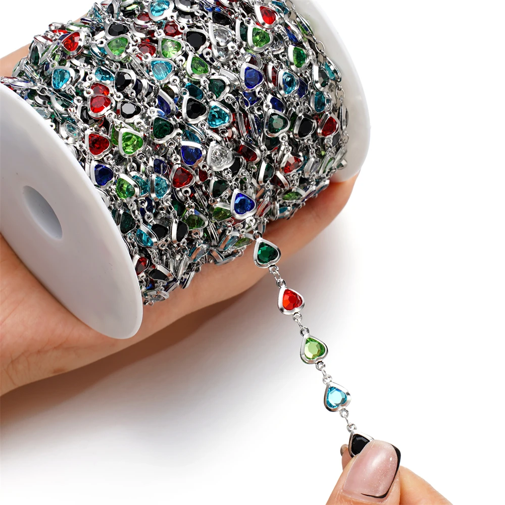 1Meter Colorful Geometry Glass Crystal Stainless Steel Chains Bracelet Necklace Chain for DIY Anklet Findings Jewelry Making