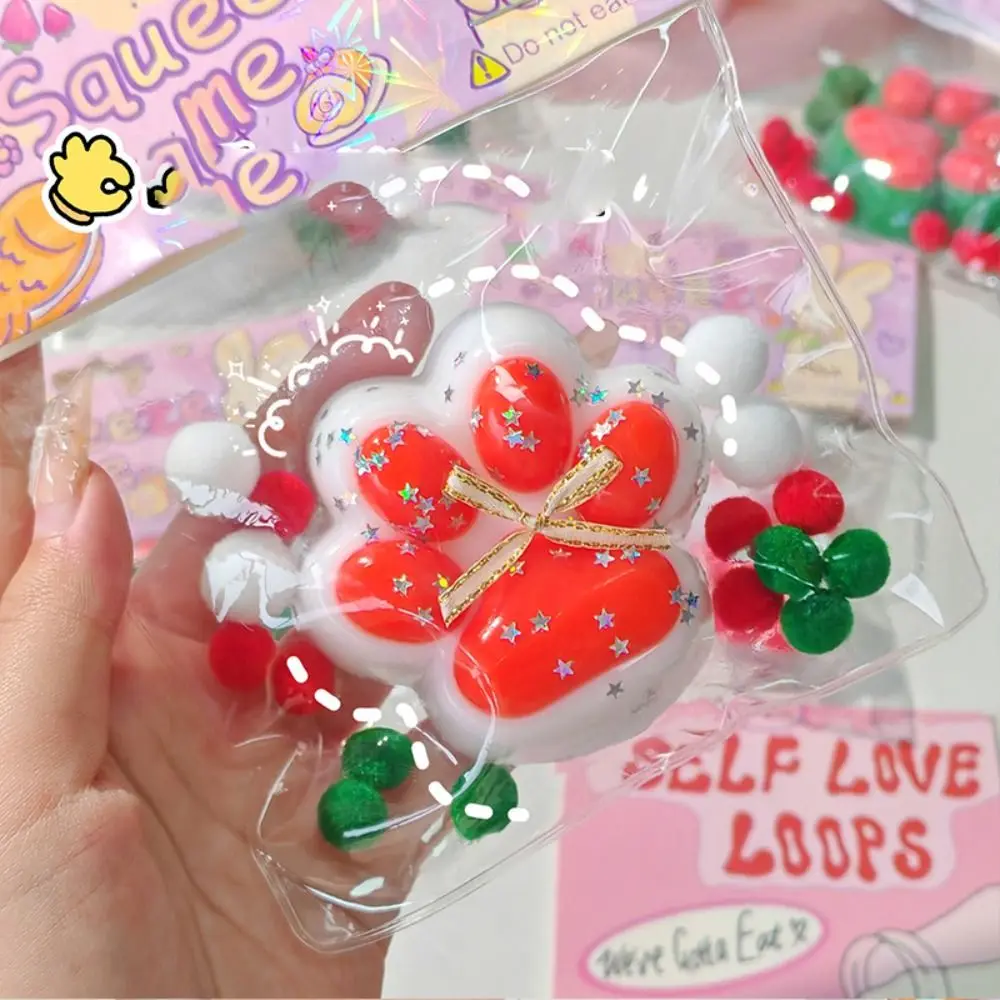 Pétrissage noël chat patte presser jouets rebond lent Silicone dessin animé chat griffe jouet 6.5 cm 3D chat patte pincement jouet cadeau de noël