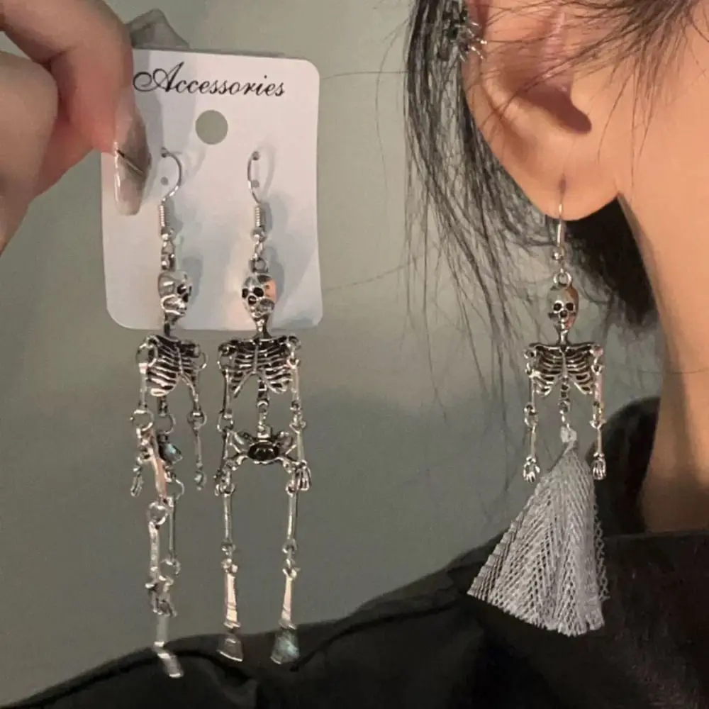Creative Hip Hop Skeleton Earrings Skull Detachable Halloween Earrings Jewelry Alloy Imitation Human Bone Earrings Party
