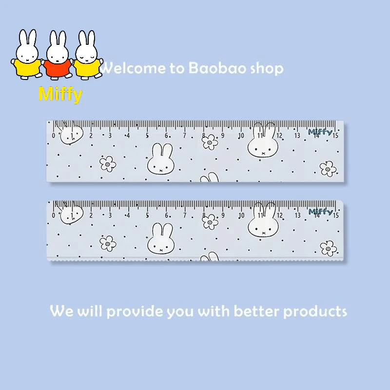 Kawaii Miffy Ruler Cute Cartoon Blue Polka Dot Rabbit Student Stationery Straight Ruler Wave-shaped Notebook Ruler for Drawing