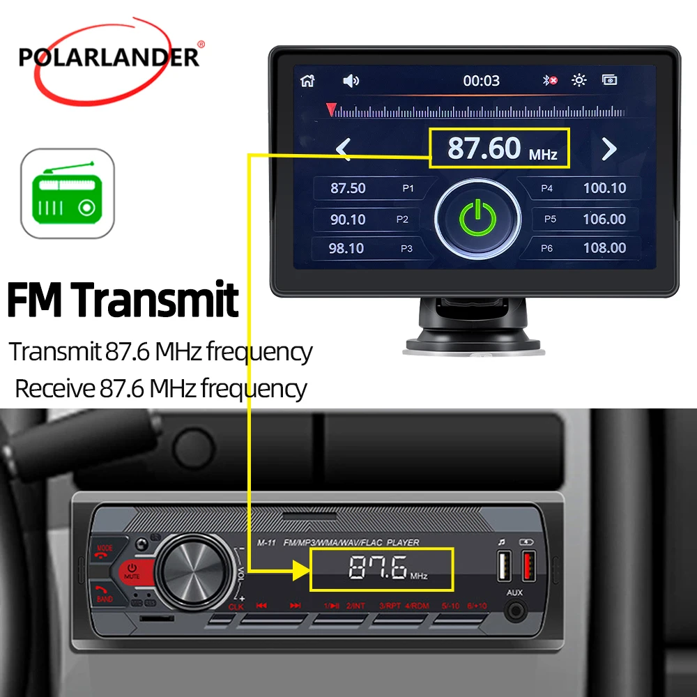 

7 Inch Touch Screen Portable Wireless Bluetooth5.0 Carplay AUX Multimedia Car Display Stereo Reversing Video Android Auto