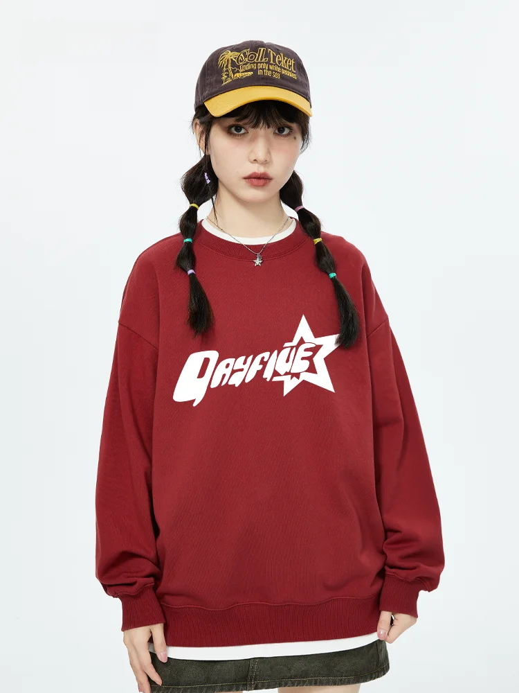 

DayFive Design Женская оверсайз круглая толстовка Ne Fce с буквенным принтом из смеси хлопка и полиэстера Street Sle Fall Faion